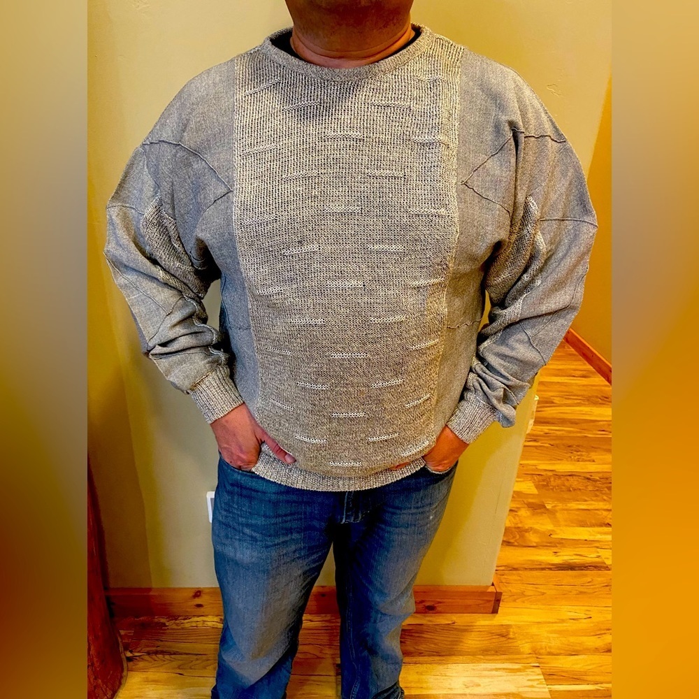 Vintage CIGA 52/L Linen Blend Silver & Grey Multi Textured Pullover Sweater